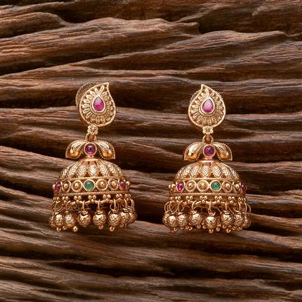 Antique South Indian Jhumki With Matte Gold Plating