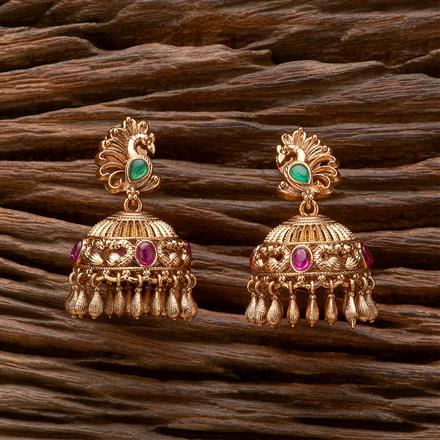 Antique South Indian Jhumki With Matte Gold Plating