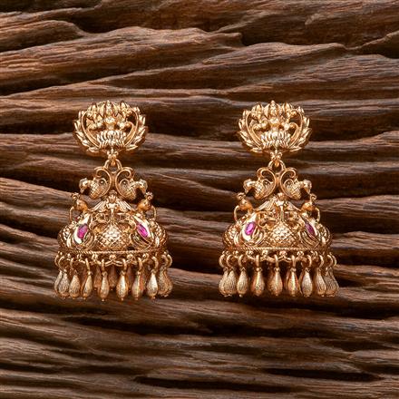 Antique Temple Jhumki With Matte Gold Plating