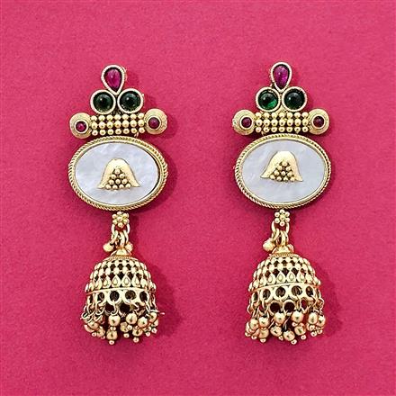 Antique Mother Of Pearl Earring With Matte Gold Plating