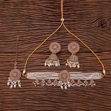 Antique Moti Necklace With Mehndi Plating