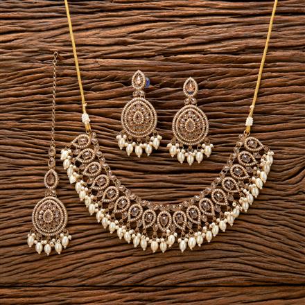 Antique Pearl Necklace With Mehndi Plating