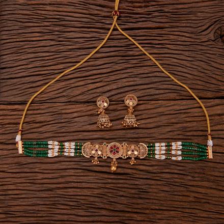 Antique Choker Necklace With Matte Gold Plating