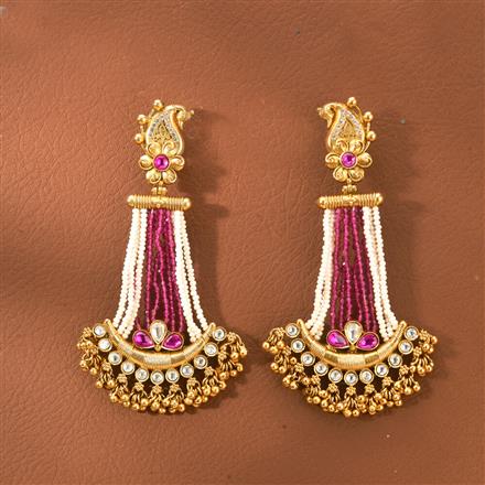 Antique Long Earring With Matte Gold Plating