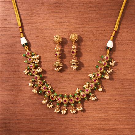 AntiqueMoti Mala Necklace With Gold Plating