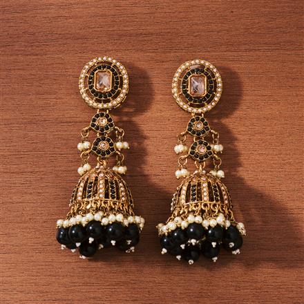 Antique Moti Jhumki With Mehndi Plating