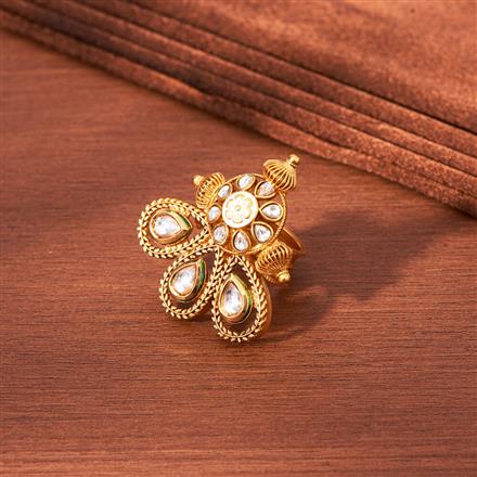Antique Adjustable Finger Ring With Matte Gold Plating