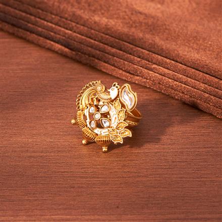 Antique Meenakari Finger Ring With Matte Gold Plating
