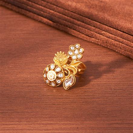 Antique Adjustable Finger Ring With Matte Gold Plating