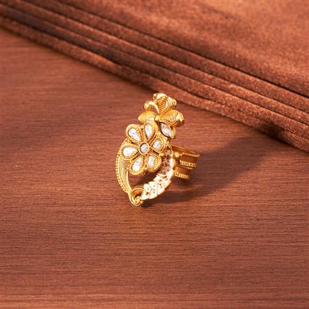 Antique Adjustable Finger Ring With Matte Gold Plating