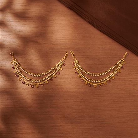 Antique Moti Ear Chain With Matte Gold Plating