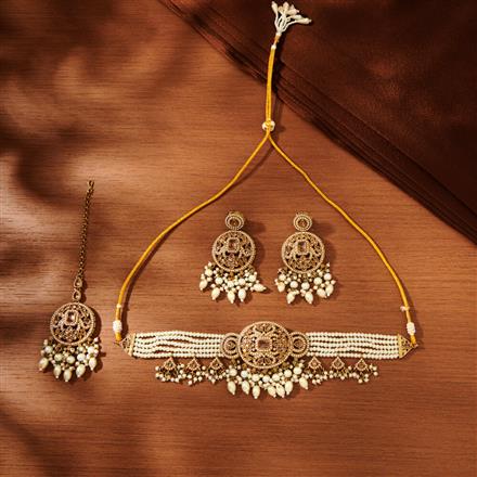 Antique Pearl Necklace With Mehndi Plating