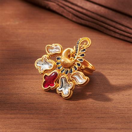 Antique Meenakari Ring With Matte Gold Plating