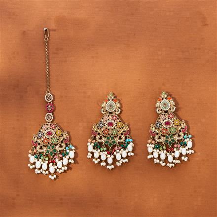 Antique Moti Earring Tikka With Mehndi Plating
