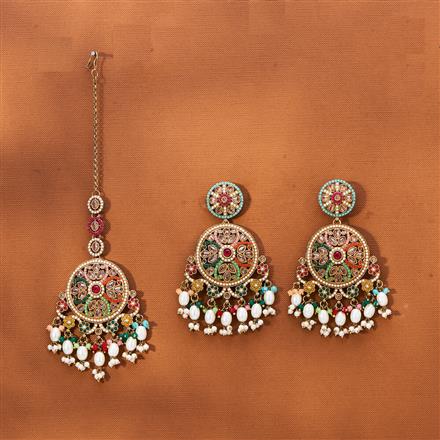 Antique Long Earring Tikka With Mehndi Plating