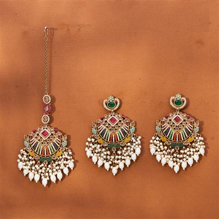 Antique Long Earring Tikka With Mehndi Plating