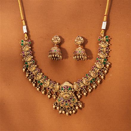 Antique Peacock Necklace With Matte Gold Plating