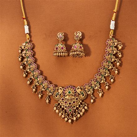 Antique Peacock Necklace With Matte Gold Plating