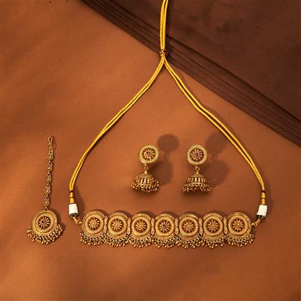 Antique Choker Necklace Set With Matte Gold Plating