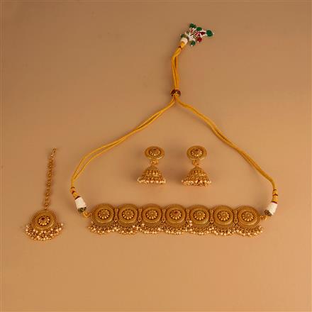 Antique Choker Necklace Set With Matte Gold Plating