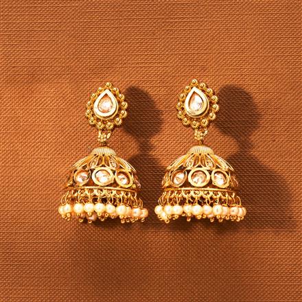 Antique Moti Jhumki With Mehndi Plating