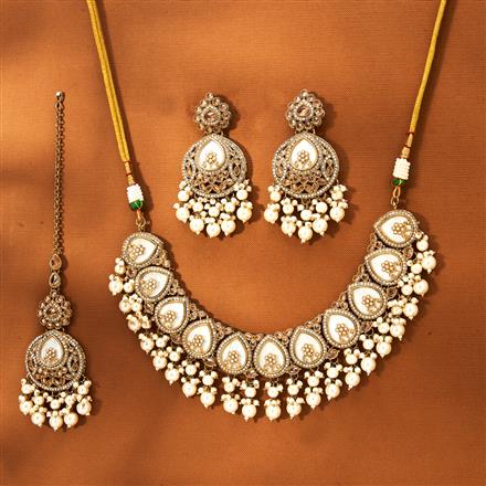 Antique Moti Necklace With Mehndi Plating