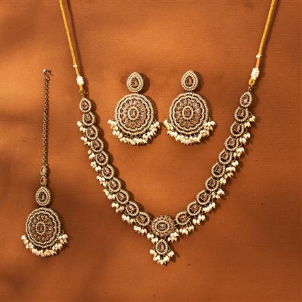 Antique Moti Necklace With Mehndi Plating