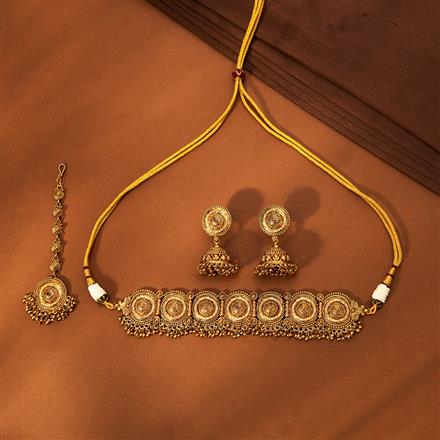 Antique Choker Necklace With Matte Gold Plating