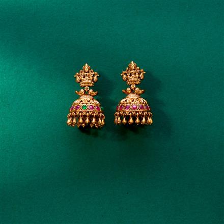 Antique Temple Jhumki With Matte Gold Plating