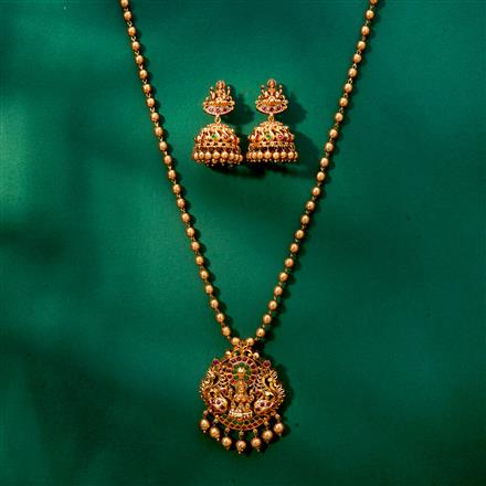 Antique Temple Pendant Set With Matte Gold Plating