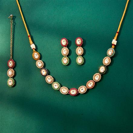 Antique Moti Necklace With Mehndi Plating