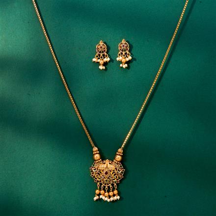 Antique Peacock Pendant Set With Matte Gold Plating