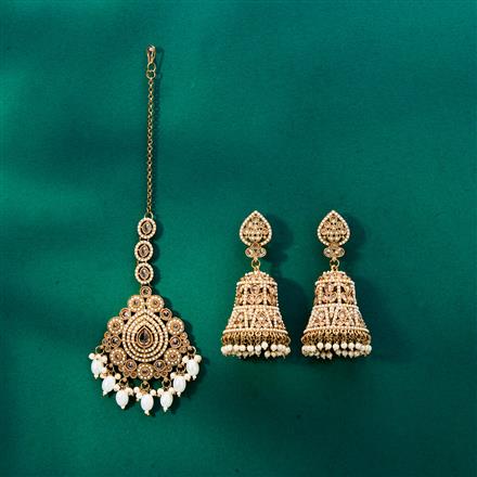 Antique Moti Earring Tikka With Mehndi Plating