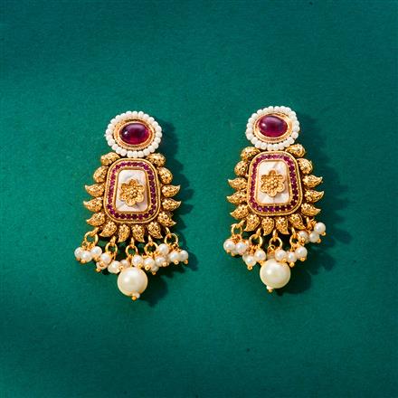 Antique Mother Of Pearl Earring With Gold Plating