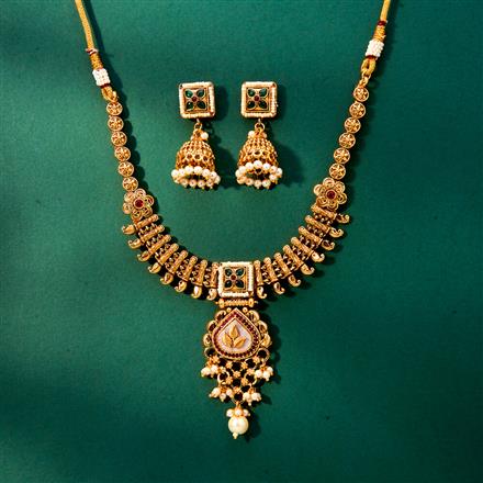 Antique Mother Of Pearl Necklace With Gold Plating