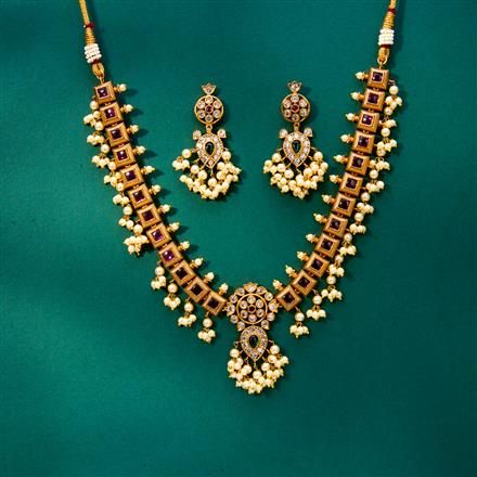 Antique Moti Necklace With Matte Gold Plating
