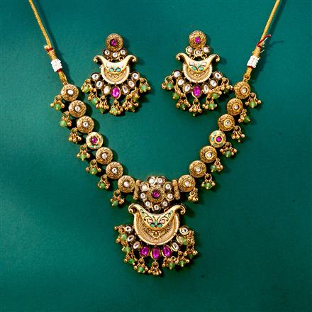 Antique Meenakari Necklace With Matte Gold Plating