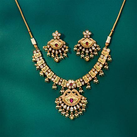 Antique Meenakari Necklace With Matte Gold Plating