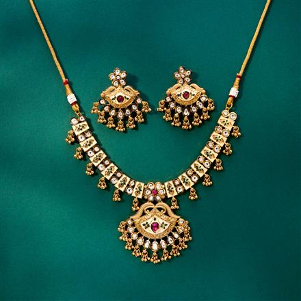 Antique Meenakari Necklace With Matte Gold Plating