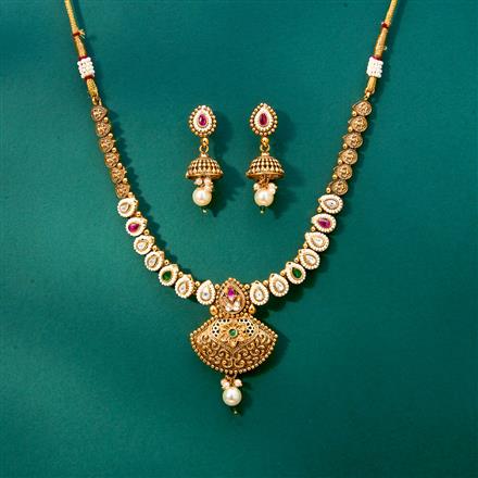 Antique Pearl Necklace With Matte Gold Plating