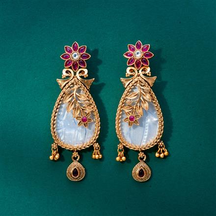 Antique Mother Of Pearl Earring With Matte Gold Plating