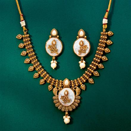 Antique Mother Of Pearl Necklace With Gold Plating