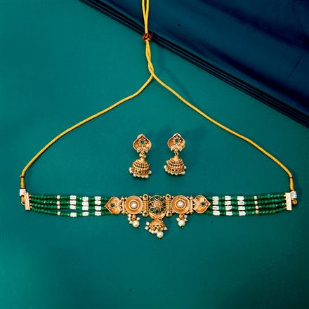 Antique Choker Necklace With Matte Gold Plating