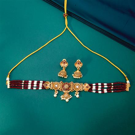 Antique Choker Necklace With Matte Gold Plating