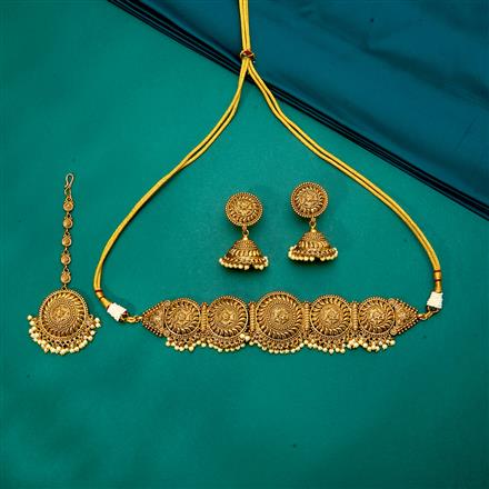 Antique Choker Necklace With Matte Gold Plating