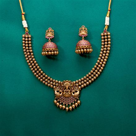 Antique South Indian Necklace With Matte Gold Plating
