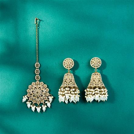 Antique Moti Earring Tikka With Mehndi Plating