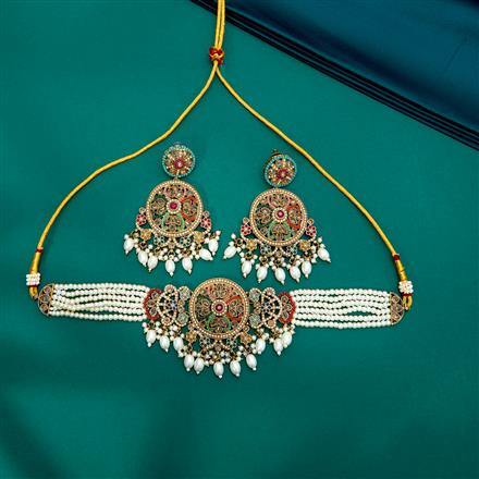 Antique Choker Necklace With Mehndi Plating