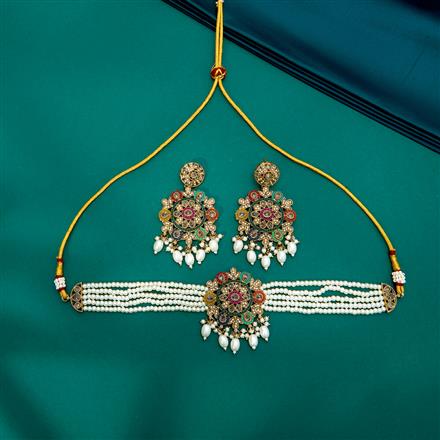 Antique Choker Necklace With Mehndi Plating