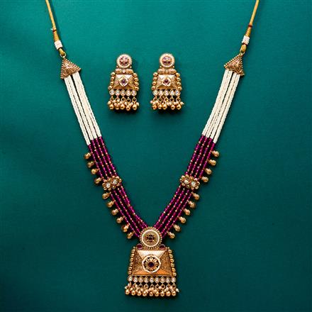 Antique Moti Mala Pendant Set With Gold Plating
